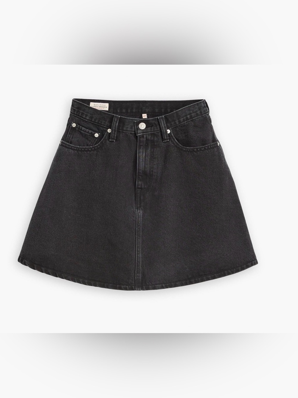 Levi’s Premium A-Line Mini Flounce Skirt Black Size 25 Denim A87250003 NWT